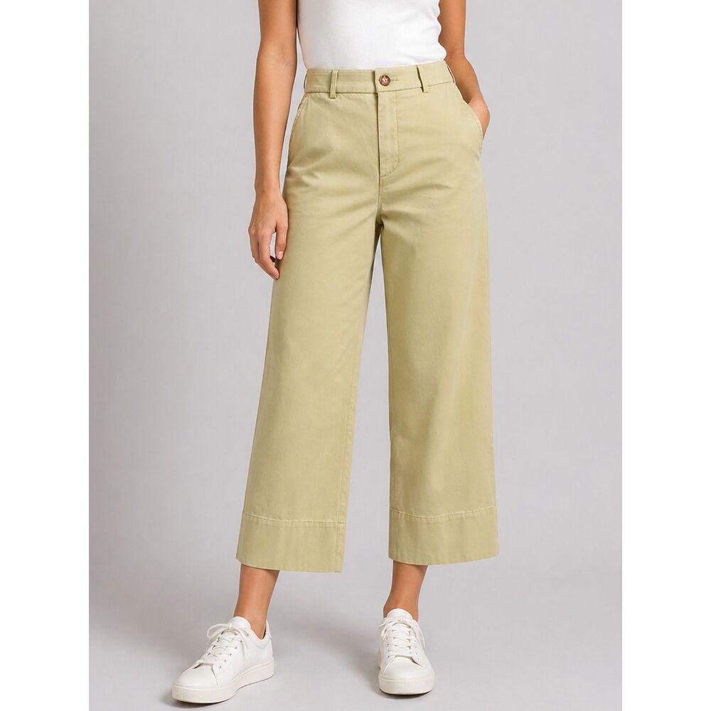 SPANX Olive Green Cropped Wide Leg Pants High Rise Stretch Size M